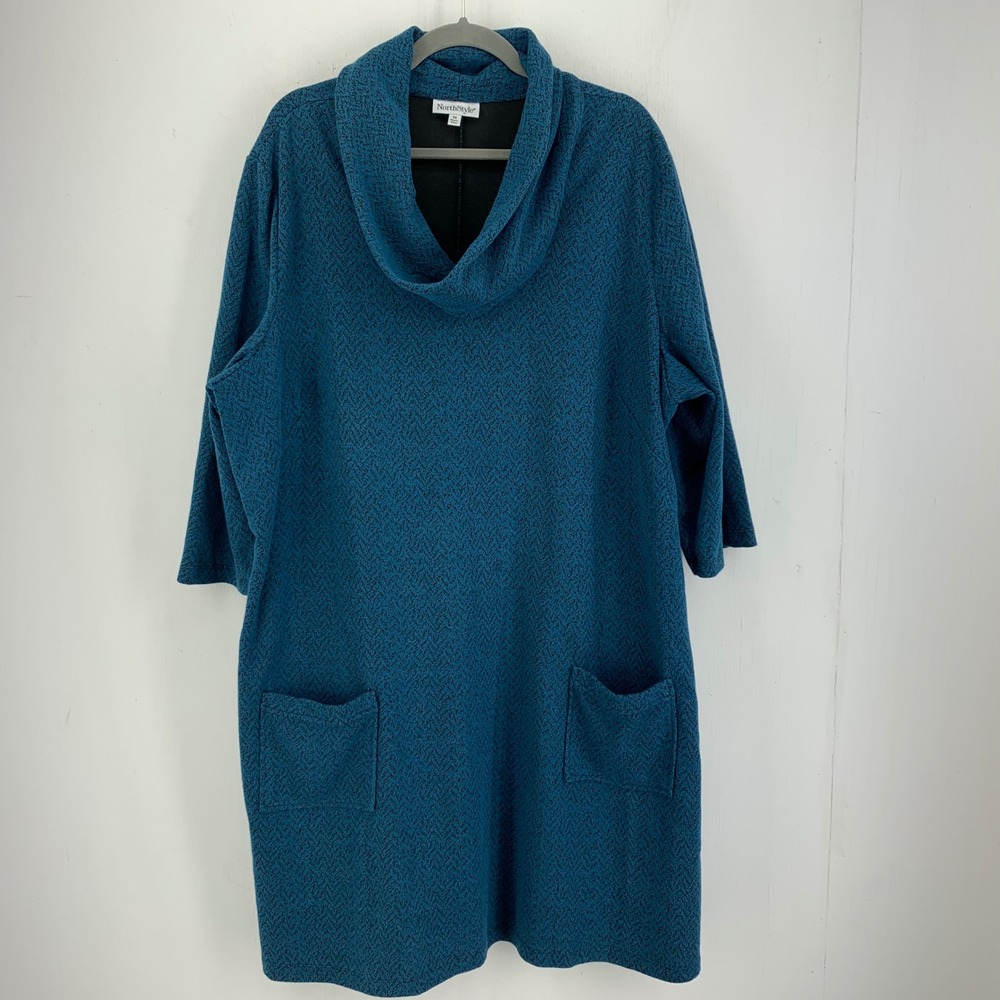 NorthStyle Textured Cowl Neck Pockets Shift Dress Lagenlook 3X Minimalist Modest
